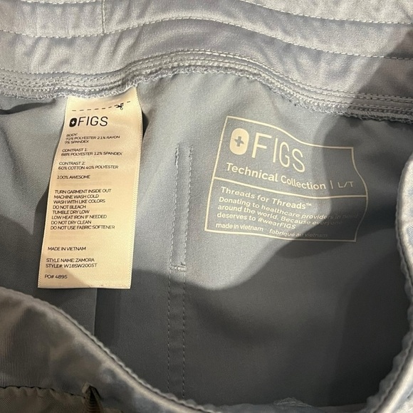 FIGS Technical Collection Scrub Pants – Light Blue with Gray Tie – Large Tall - Picture 4 of 5